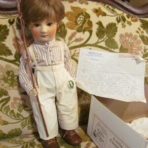 VTG R John Wright Dolls Felted Dolls Name Tad Fishing Pole Fisherman Collectible